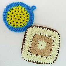 Vintage 60s Pot Holders  Knitted 2 Pairs 5