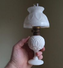 OPAQUE WHITE MILKGLASS MINIATURE MOON & STAR KEROSENE LAMP WITH UNUSUAL SHADE picture
