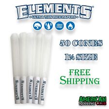 ELEMENTS CONES 1 1/4 SIZE 50 PACK UNBLEACHED CIGARETTE PAPERS~CRUSH PROF BOX picture