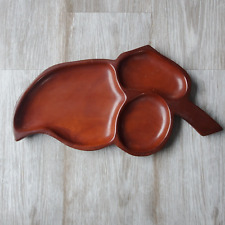 Vintage Solid Mahogany Wood Leaf Shaped Tray Platter Made in Haiti picture