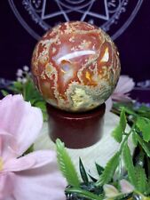 Stunning Druzy Red Moss Agate Crystal Sphere 7.1cm 471g Orb Gift + Free Stand picture
