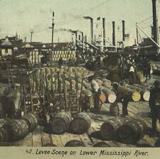 1910 Levee Scene Lower Mississippi River Workers Negroes Boats Barrels SV picture