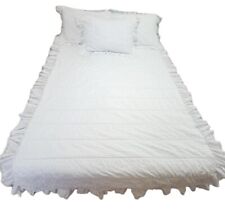 Vintage JCPenney Ruffle Eyelet Bedspread Set 3 Pillow Shams Twin Cottage White picture