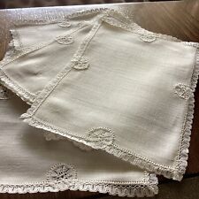 Set of 6 NIB Vintage Hand-Embroidered White Belgian Linen Lace Cocktail Napkins picture