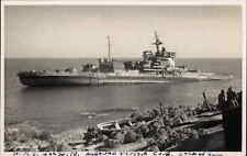 Prussia Cove Cornwall Battleship Ship HMS Warspite c1940s Real Photo Postcard picture