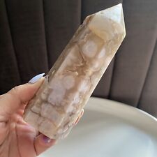 Large Flower Agate Tower 14cm 381g White Grey Natural Crystal Stone Healing picture