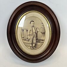Antique Victorian Oval Wood Framed Photograph Of Young Boy picture