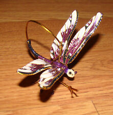 Purple/White DRAGONFLY Motion Ornament (4791PW) Jeweled Cloisonne, Baked Enamel picture