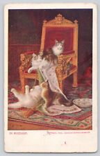 Postcard Cats In Mischief Playing In Chair Vintage Antique Undivided Back Era picture