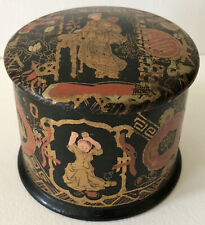 Antique Asian Chinese Japanese Black Lacquer Gold Geisha Girl Vanity Trinket Box picture