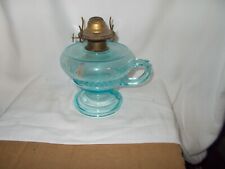 Antique Blue Glass Handled Kerosene Table Lamp picture