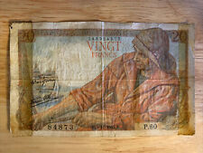Banque de FRANCE Vingt 20 Francs Circulated Banknote Le Pecheur P.5 11 1942 picture