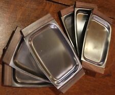 VTG Stainless Steel Relish Tray Wooden Handles Japan Imperial Metal Set of 6 picture