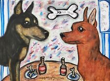 MINIATURE PINSCHER Art Print 8x10 Min Pin at the Pub Signed by Artist KSams Dogs picture