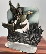 1980s Signed Metzke Pewter Ducks Flying Two Tone Bookend picture