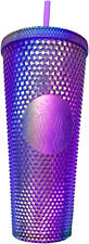 STARBUCKS 2022 PURPLE OIL SLICK STUDDED COLD CUP TUMBLER W STRAW, BRAND NEW picture