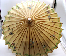 Vintage Bamboo Rice Paper Umbrella Butterflies Hand Painted Pretty Unique picture