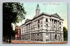 Elmira NY-New York, City Hall Building With Clock Tower, Vintage c1909 Postcard picture