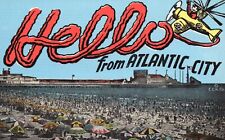 Postcard NJ Hello from Atlantic City Beach View Unposted Linen Vintage PC G442 picture