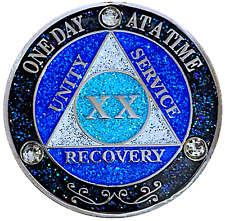 AA 20 Year Crystals & Glitter Medallion, Silver, Blue Color & 3 Crystals picture