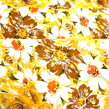 Mid Century Yellow Rose Fabric 7 Yards In 3 Pcs Retro 60s 70s Floral Daisies picture
