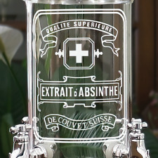ANTIQUE ABSINTHE LABLE ETCHED ABSINTHE FOUNTAIN SET GLASSES & SPOONS picture
