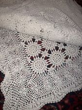 Vintage Crochet Ivory Tablecloth 94” X 62” Beautiful Few Stains No Rips Handsewn picture