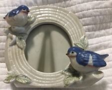 Bluebirds On Branch Basket Weave Design Ceramic Photo Frame, Made In Japan Label picture