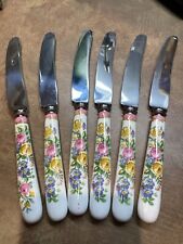 6 Crown Staffordshire England Stainless Butter Knives Floral Porcelain Handle picture