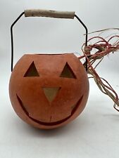 Vintage Gourd Hand Made Jack O Lantern Pumpkin Pail Folk Art 7
