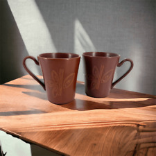 Vintage Pfaltzgraff Caravan Brown Earthenware Mugs Cups Chocolate brown Leaf picture