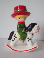 1979 Joan Walsh Anglund Boy on rocking horse porcelain Christmas ornaments picture