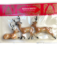 Vintage Shiny Brite Celluloid Reindeer Deer Figurines Christmas Holiday NEW  picture