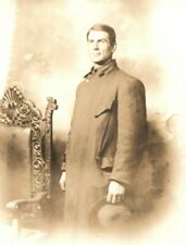 c1910s Cool Man Standing Portrait RPPC Real Photo Postcard Coat Trenchcoat A195 picture