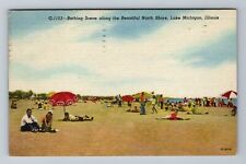 Lake Michigan IL-Illinois, Bathing Scene North Shore, c1956 Vintage Postcard picture