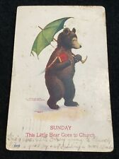 1907 Sunday Little Teddy Bear Goes to Church Anthropomorphic Antique Postcard picture