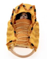 Vintage Native American Indian Papoose Doll Yellow Beaded Cradle Board 2 in Used picture