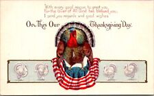 Thanksgiving Postcard Turkey Patriotic American Flag Blessed Good Wishes picture