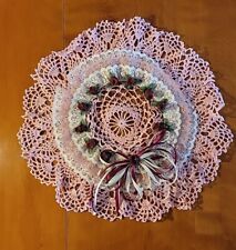 Crochet Pink Roses Doily Starched Round Spring Centerpiece 16