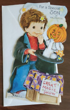 NOS vintage Halloween Hallmark boy magician jol/rabbit/tophat embossed magic picture