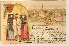 24539 Litho Ak Gruß Aus Minden IN Westphalia Emblem City Bridge Traditional 1899 picture