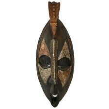 Vintage Ghana African Carved Wood Wooden Metal Mask Handcrafted 17