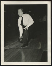 FOUND PHOTO Funny Face Guy Bowling 1950s Motion Blur Odd Unusual Snapshot VTG picture