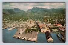 Honolulu HI-Hawaii, Aerial Of Town Area, Antique, Vintage Souvenir Postcard picture
