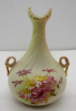 Vintage Gold Trim Purple Flower Double Handle Vase picture