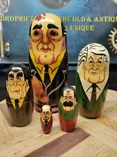Vintage Russian Nesting Dolls Matryoshka Soviet Political Leaders Set Of Five  picture