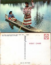 USA Florida Seminole Native American Family in Dugout Canoe Vintage Postcard picture