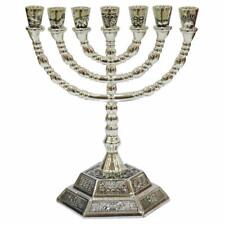 12 Tribes of Israel Jerusalem Temple Menorah - Silver 5 Inches picture