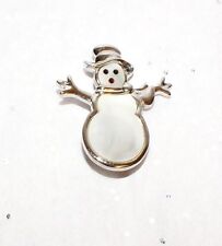 Pearlized Snowman Pin Button Silver Tone w/Silver Scarf & Top Hat Christmas 1.5