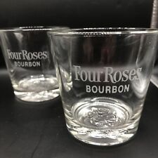 Four Roses Bourbon Whiskey Glasses Set of 2 Etched Embossed Roses Barware picture